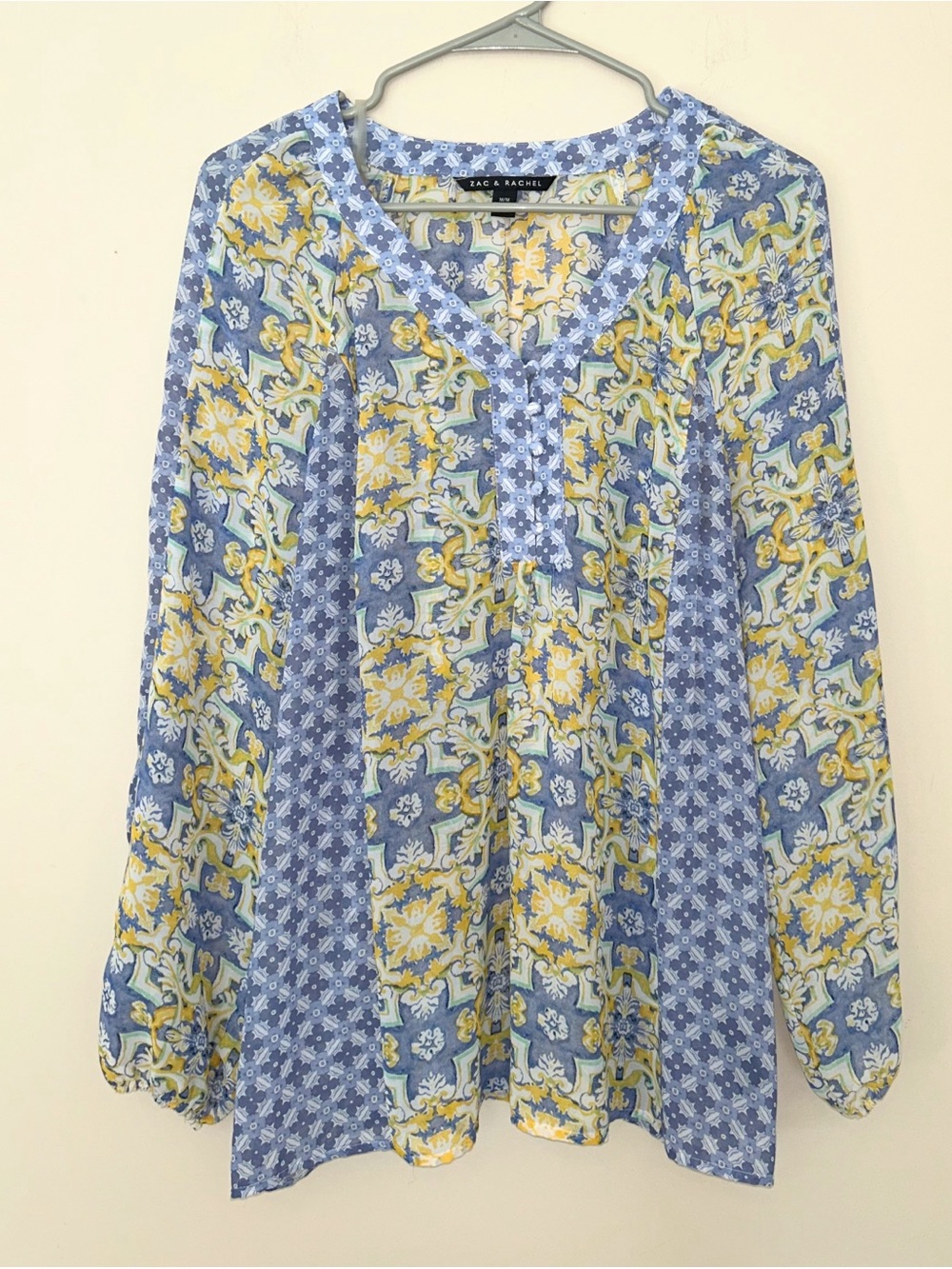 Zac & Rachel Blue and Yellow Floral V-Neck Blouse